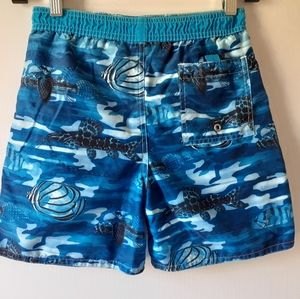 Islander boys blue camo tropical fish print polyester swimming shorts size 6/7